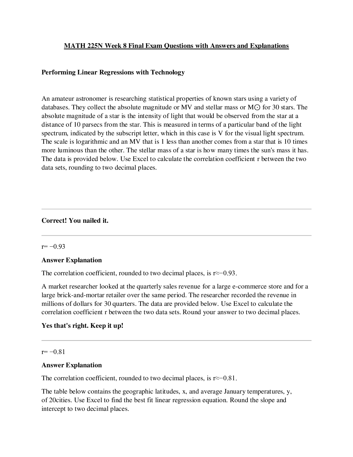 Preview image for MATH 225N Week 8 Final Exam Questions with Answers and Explanations